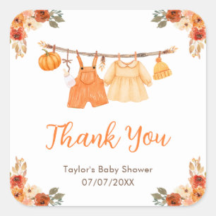 Sticker Carré Automne Vêtements Ligne Twins Baby shower Merci