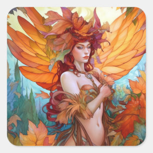 Sticker Carré Automne Woodland Fairy Imaginaire Art