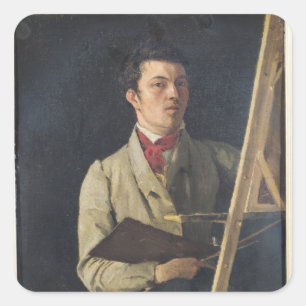Sticker Carré Autoportrait, assis à côté d'un Easel, 1825