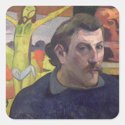 Sticker Carré Autoportrait avec le Christ jaune, 1890 (Devant)