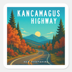 Sticker Carré Autoroute Kancamagus New Hampshire coucher de sole