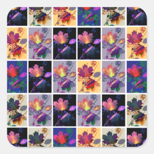 Sticker Carré Autumn Leaves Rustic Patchwork