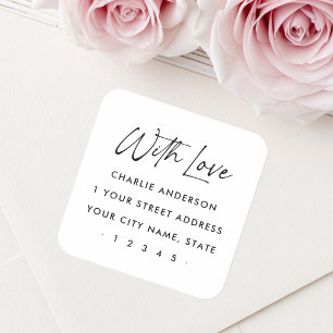 Sticker Carré Avec amour adresse de retour écriture élégante