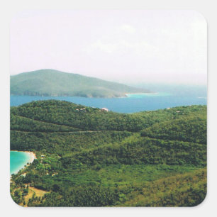 Sticker carré avec scène de l'île Saint Thomas