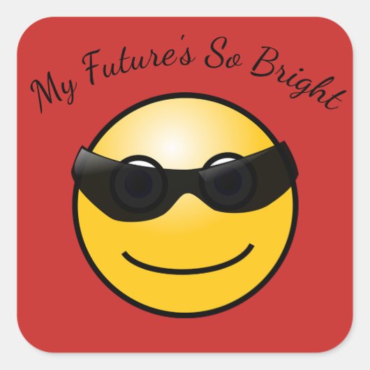 Sticker Carré Avenir Radieux Émoji Drôle avec Lunettes de Soleil (Devant)