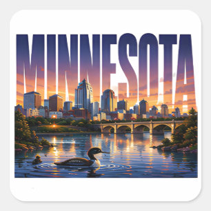 Sticker Carré Aventure de la ligne d'horizon des lacs du Minneso