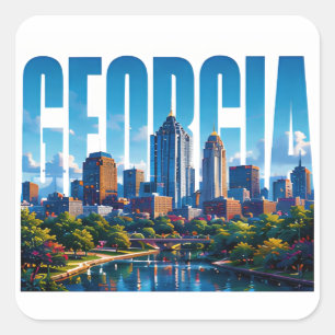 Sticker Carré Aventure de la ville du sud de Géorgie Atlanta Sky