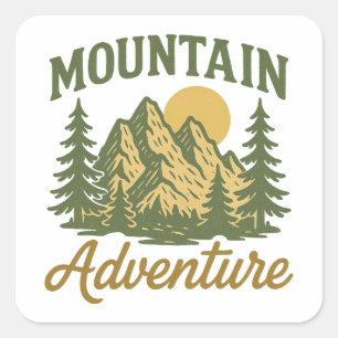 Sticker Carré Aventure de montagne vintage randonnée en plein ai