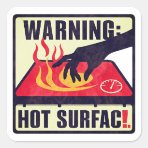 Sticker Carré Avertissement : Surface chaude - Handle avec soin 