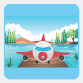 Sticker Carré Avion de dessin sur Lake Dock Amusement Travel Adv (Devant)
