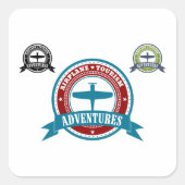 Sticker Carré Avion vintage Tourisme Aventures Logo Aviation (Devant)