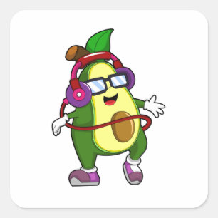 Sticker Carré Avocado à musique avec casque