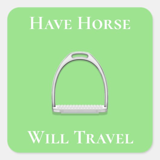 Sticker Carré "Avoir Cheval Voyage" Stirrup Fer Lime Vert (Devant)