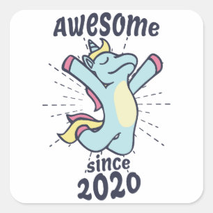 Sticker Carré Awesome depuis 2020 - Anniversaire de enfant Unico