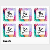Sticker Carré Awesome rose et turquoise Aquarelle Abstraite (Feuille)