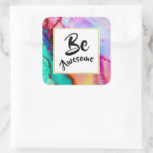 Sticker Carré Awesome rose et turquoise Aquarelle Abstraite (Sac)