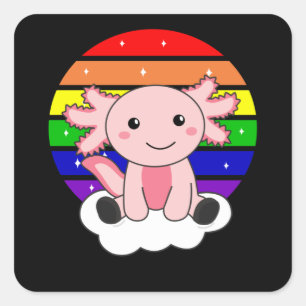 Sticker Carré Axolotl arc-en-ciel mignon Axolotl pour enfants