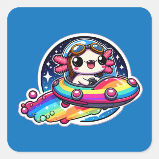 Sticker Carré Axolotl arc-en-ciel UFO