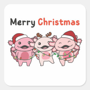 Sticker Carré Axolotl Christmas Cute Axolotls