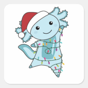 Sticker Carré Axolotl Joyeux Noël Animaux d'hiver Axolotls