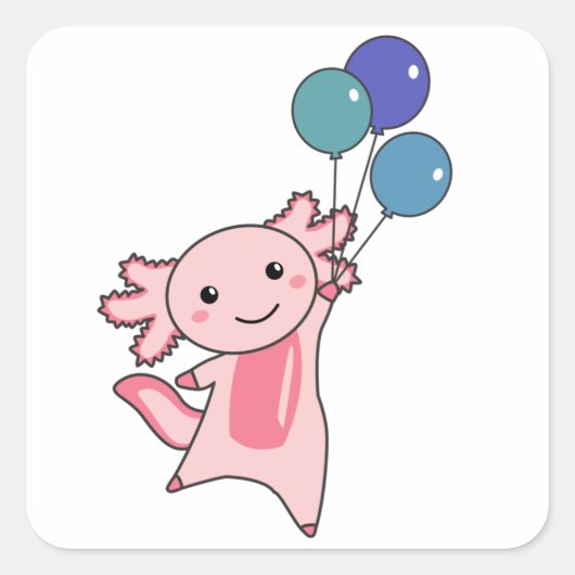 Sticker Carré Axolotl Mouches D'Animal Douce Avec Ballons Vers L (Devant)