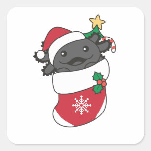 Sticker Carré Axolotl Noël Neige Animaux d'hiver Axolotls