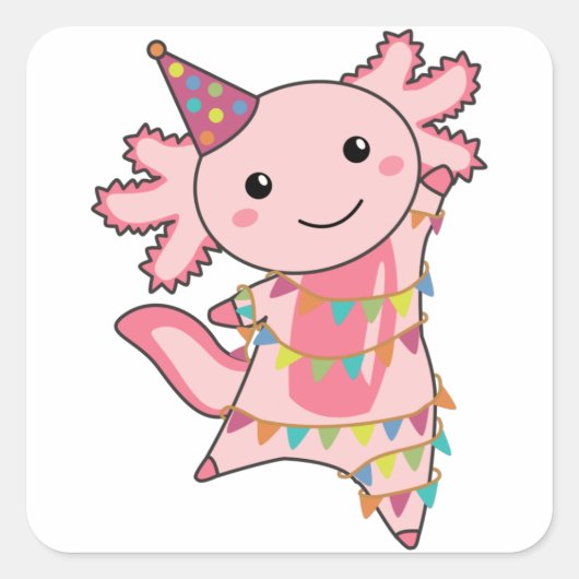 Sticker Carré Axolotl Souhaite Bon Anniversaire À Vous Axolotls  (Devant)