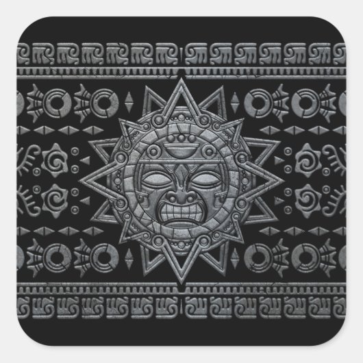 Sticker Carré Aztec Sun God - Pierre sur noir (Devant)