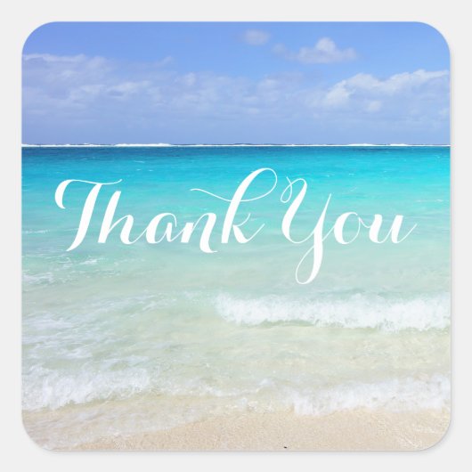 Sticker Carré Azure Blue Caribbean Tropical Beach Merci (Devant)