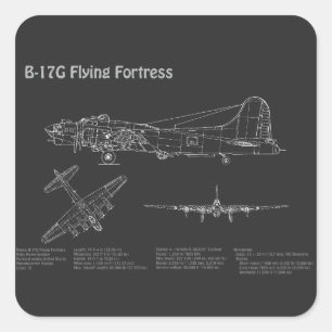 Sticker Carré B-17 Forteresse volant - Plan directeur de l'avion