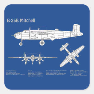 Sticker Carré B-25B Mitchell Doolittle - Plan d'avion ABD
