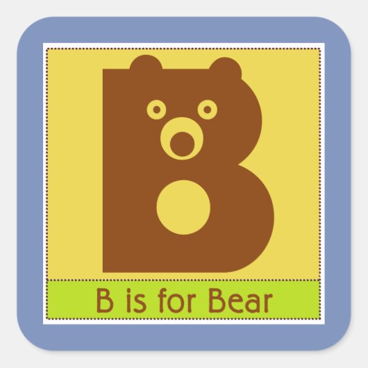 Sticker Carré B est pour l'animal d'ours Alphabet pour enfants (Devant)