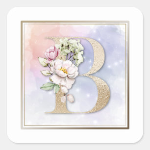 Sticker Carré B Floral rose monogramme
