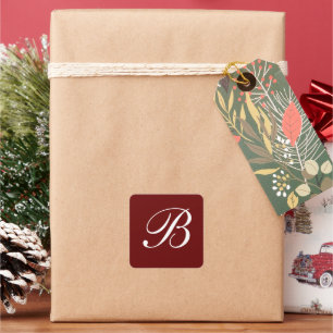 Sticker Carré B Monogramme Blanc initial sur Maroon