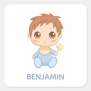 Sticker Carré Baby Boy Blue Jumpsuit Nom personnalisé