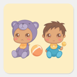 Sticker Carré Baby Boy Twins Purple Bear Jumpsuit sur le Squa Ja