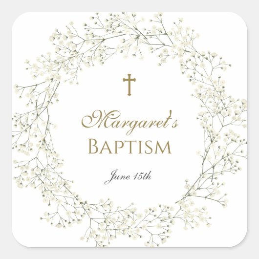 Sticker Carré Baby Breath Baptême Communion (Devant)