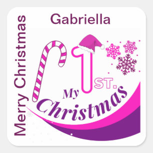 Sticker Carré Baby de Noël personnalisé "Mon 1er Noël"