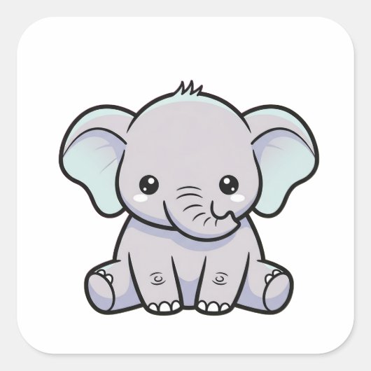 Sticker Carré Baby Elephant – Cute Kawaii Illustration (Devant)