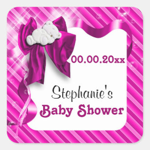 Sticker Carré Baby favorise l'ours rose faire-part