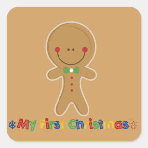 Sticker Carré Baby First Christmas Gingerpain garçon