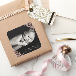 Sticker Carré Baby First Christmas Winter Snowflakes Photo Naiss