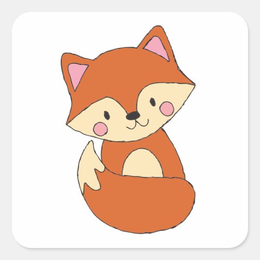 Sticker Carré Baby Fox Dessin mignon Fox Art Baby Fox Design (Devant)