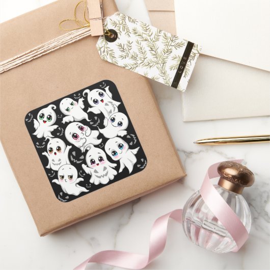 Sticker Carré Baby Ghosts Éffrayant mignon Halloween humeur (Cadeaux)