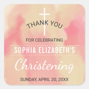 Sticker Carré Baby Girl Christening Merci