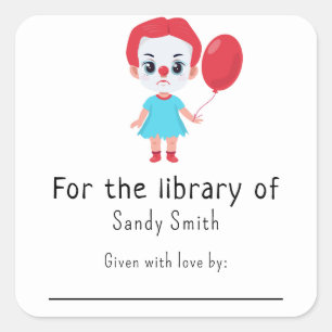 Sticker Carré Baby girl clown "it" - Pour la bibliothèque de
