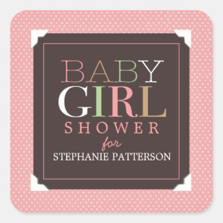 Sticker Carré Baby Girl Modern rose & Baby shower Brown
