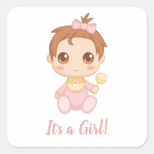 Sticker Carré Baby Girl Pink Jumpsuit Texte personnalisé