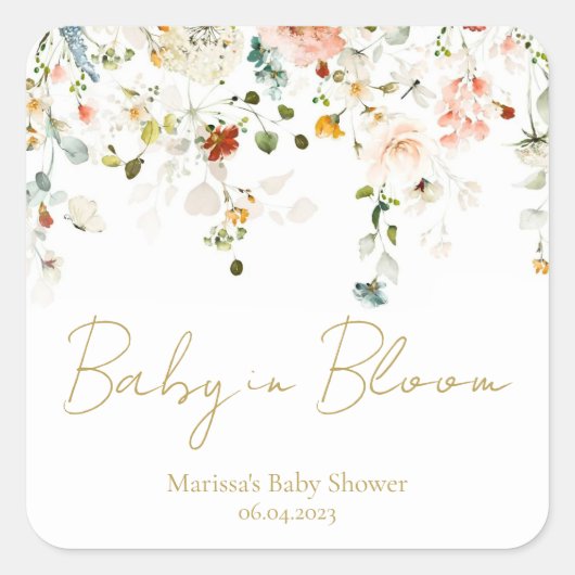 Sticker Carré Baby in Bloom Baby Shower (Devant)