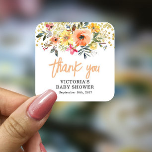 Sticker Carré Baby in Bloom Gold Orange Baby shower